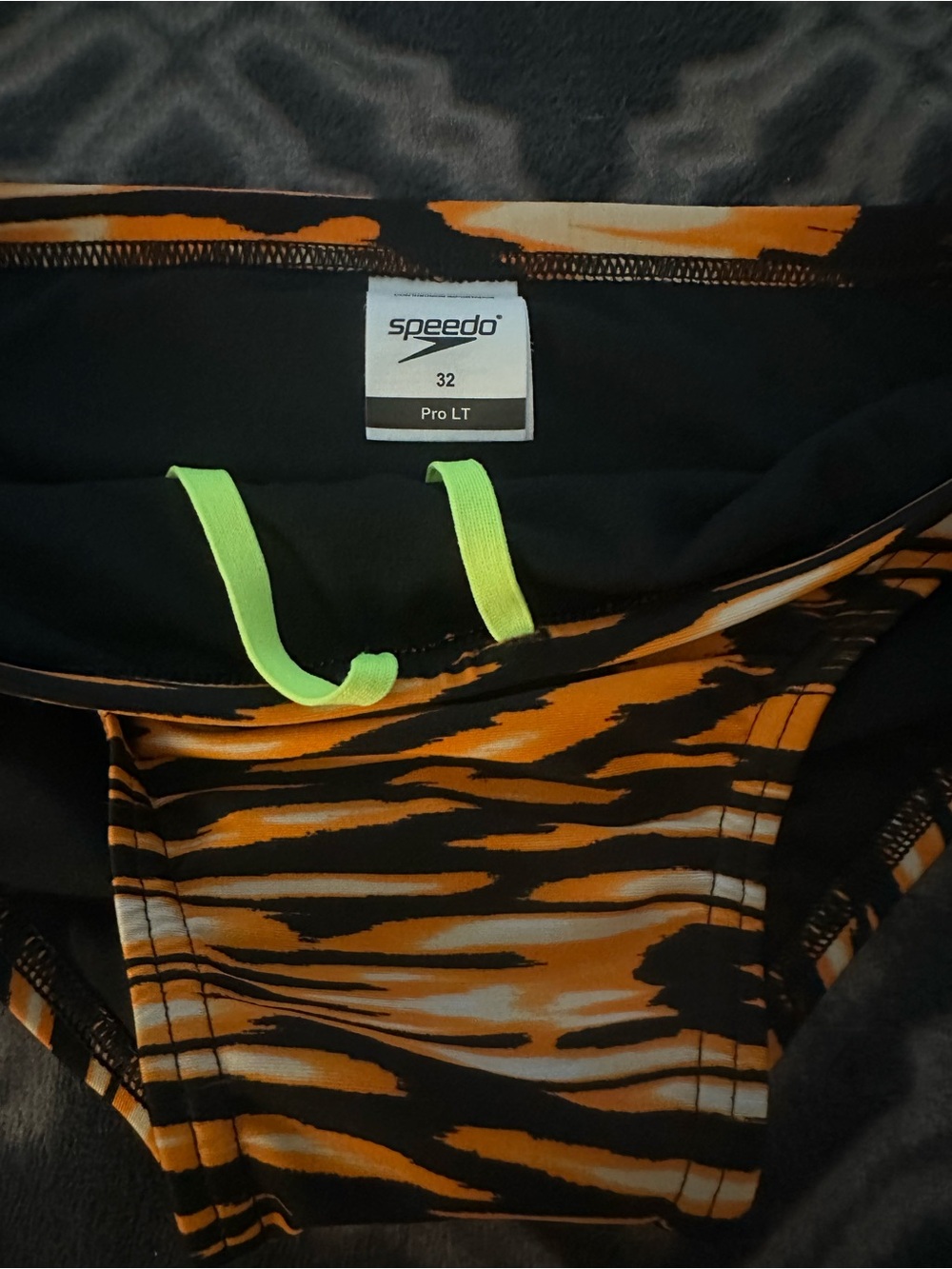 Speedo Orange and Black Tiger Stripe Swim Brief with Neon Drawstring